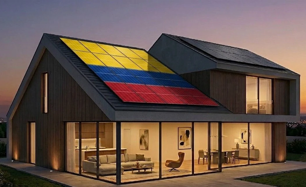 Wohnhaus mit farbigen Solarmodulen